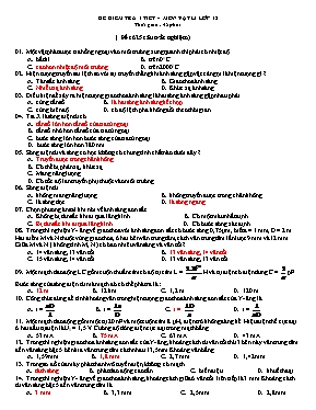 Đề kiểm tra một tiết Vật lí lớp 12 (Kèm đáp án)
